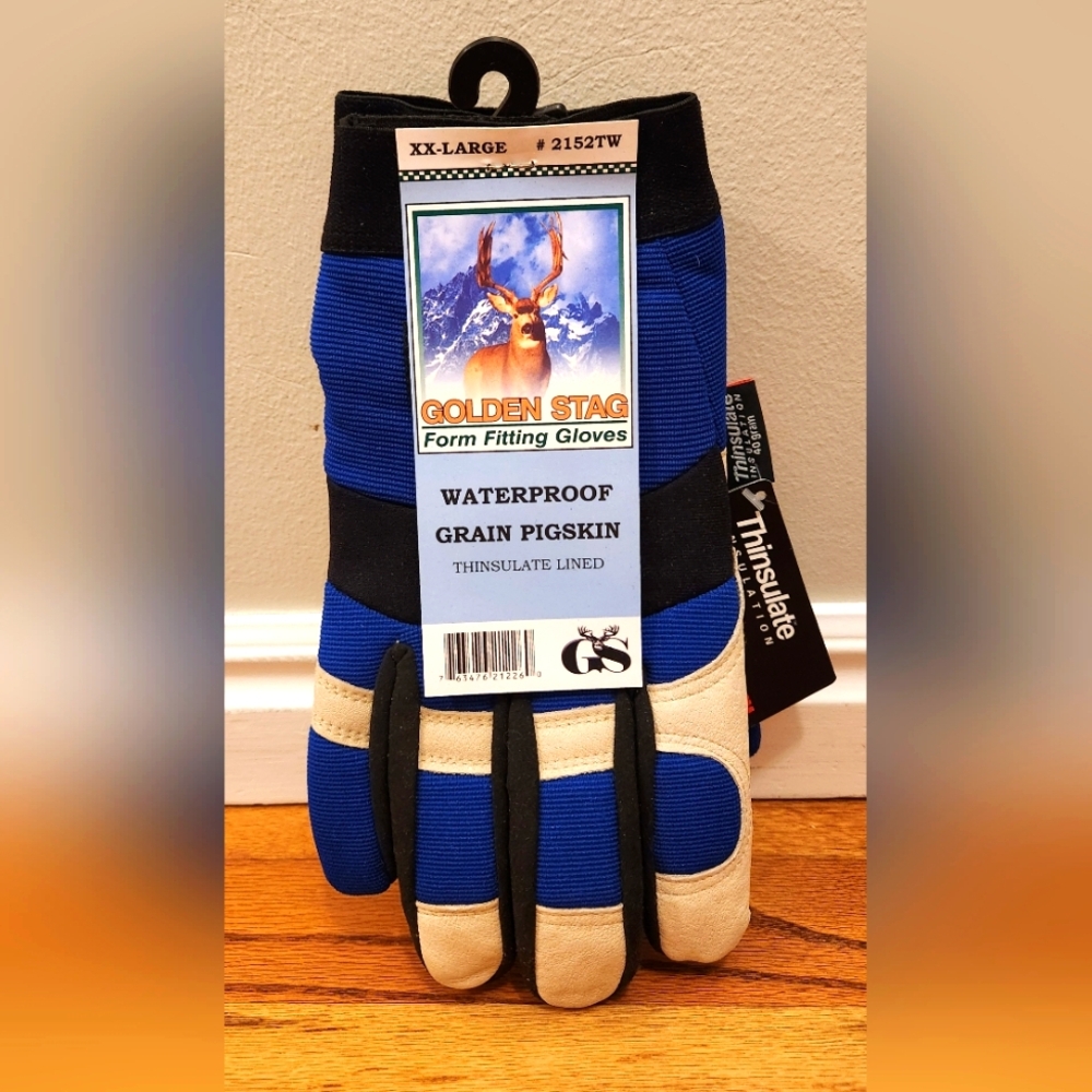 New, XX-Large Golden Stag Blue and Cream Waterproof Gloves, 40 Gram, Vintage